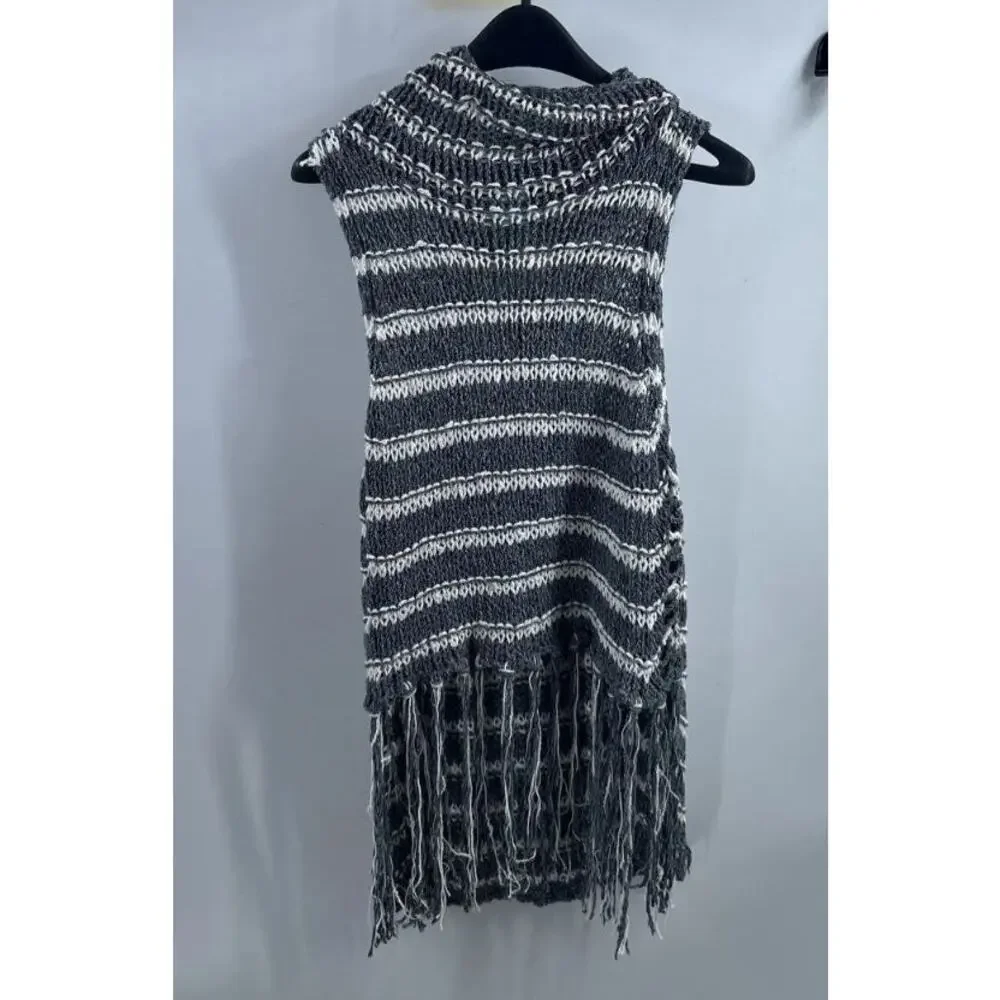NWT Free People Folksong Midnight Striped Fringe Tunic Sweater Vest Size S